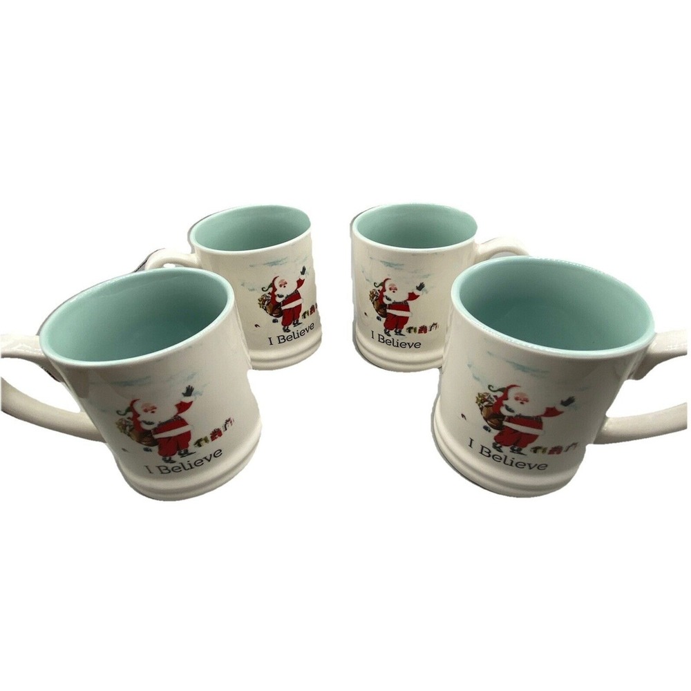 Threshold Vintage Retro I Believe Santa Christmas Coffee Mug Set of 4